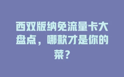 西双版纳免流量卡大盘点，哪款才是你的菜？