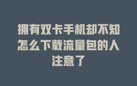拥有双卡手机却不知怎么下载流量包的人注意了