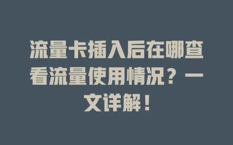 流量卡插入后在哪查看流量使用情况？一文详解！
