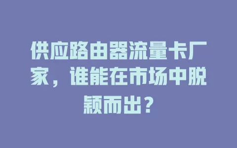 供应路由器流量卡厂家，谁能在市场中脱颖而出？