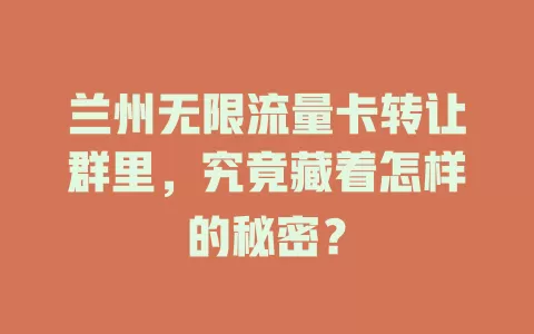 兰州无限流量卡转让群里，究竟藏着怎样的秘密？