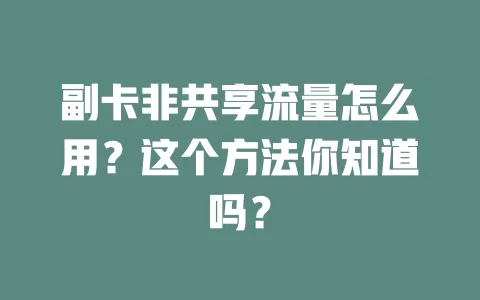 副卡非共享流量怎么用？这个方法你知道吗？