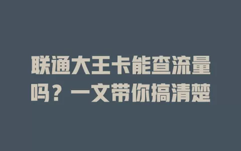 联通大王卡能查流量吗？一文带你搞清楚