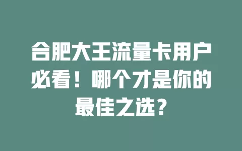 合肥大王流量卡用户必看！哪个才是你的最佳之选？