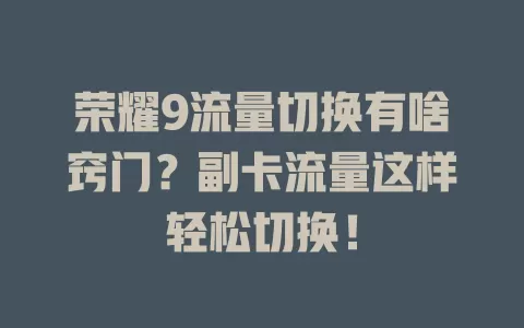 荣耀9流量切换有啥窍门？副卡流量这样轻松切换！