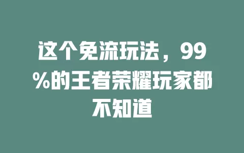 这个免流玩法，99%的王者荣耀玩家都不知道
