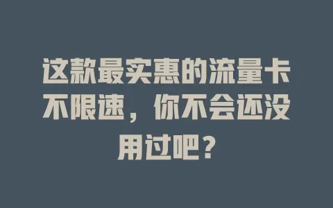 这款最实惠的流量卡不限速，你不会还没用过吧？