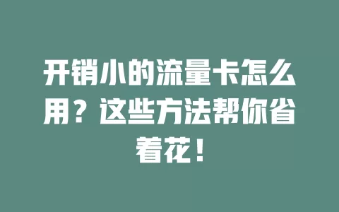 开销小的流量卡怎么用？这些方法帮你省着花！