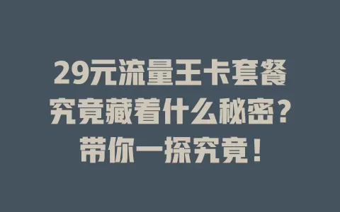 29元流量王卡套餐究竟藏着什么秘密？带你一探究竟！