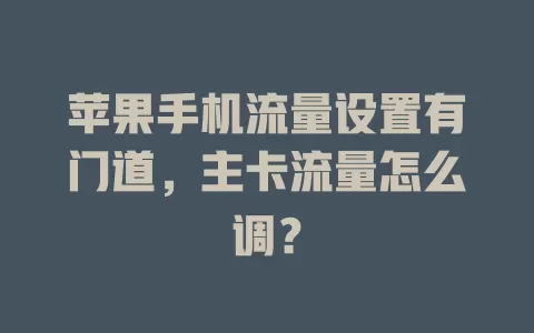 苹果手机流量设置有门道，主卡流量怎么调？