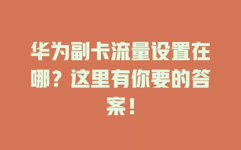 华为副卡流量设置在哪？这里有你要的答案！