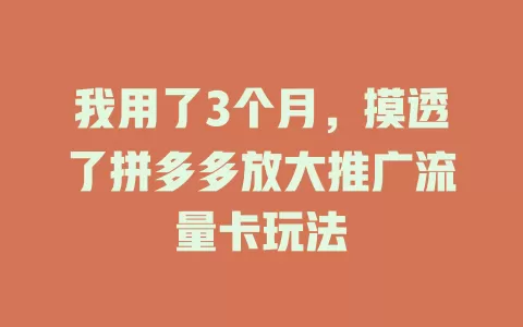 我用了3个月，摸透了拼多多放大推广流量卡玩法