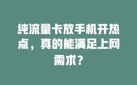 纯流量卡放手机开热点，真的能满足上网需求？