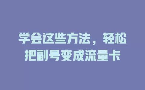 学会这些方法，轻松把副号变成流量卡