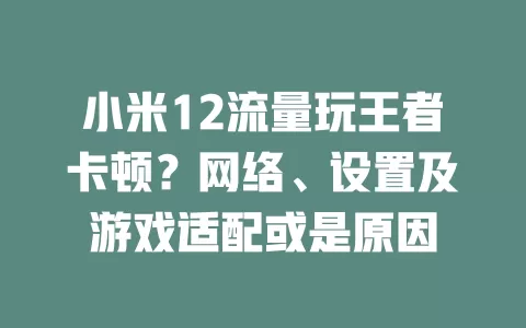 小米12流量玩王者卡顿？网络、设置及游戏适配或是原因