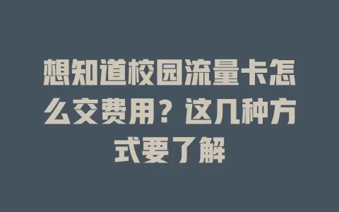 想知道校园流量卡怎么交费用？这几种方式要了解