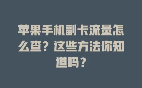 苹果手机副卡流量怎么查？这些方法你知道吗？