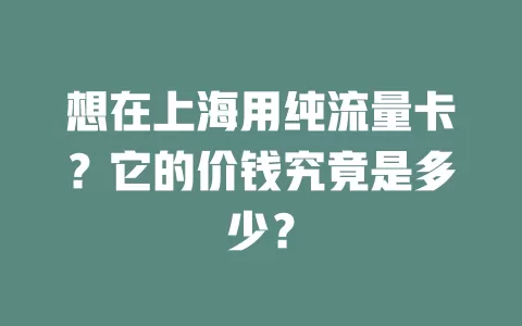 想在上海用纯流量卡？它的价钱究竟是多少？