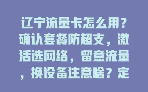 辽宁流量卡怎么用？确认套餐防超支，激活选网络，留意流量，换设备注意啥？定期查状态享便利！