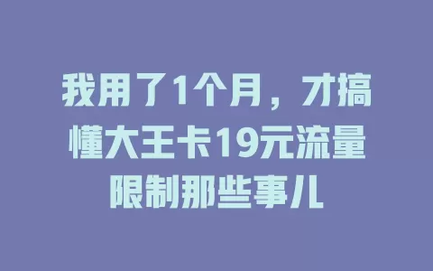 我用了1个月，才搞懂大王卡19元流量限制那些事儿