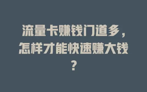 流量卡赚钱门道多，怎样才能快速赚大钱？