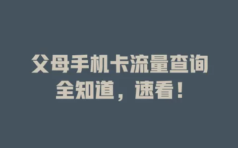 父母手机卡流量查询全知道，速看！