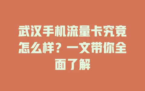 武汉手机流量卡究竟怎么样？一文带你全面了解