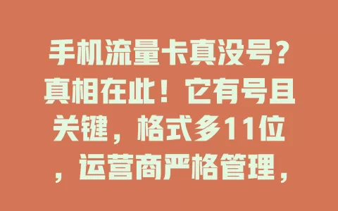 手机流量卡真没号？真相在此！它有号且关键，格式多11位，运营商严格管理，别再疑惑，了解它更好用流量卡享便捷通信