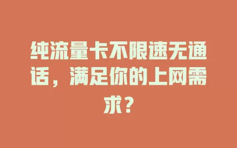 纯流量卡不限速无通话，满足你的上网需求？