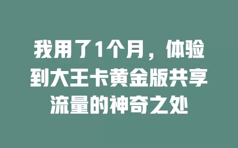 我用了1个月，体验到大王卡黄金版共享流量的神奇之处