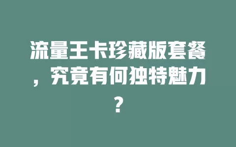 流量王卡珍藏版套餐，究竟有何独特魅力？