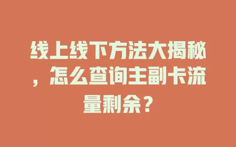 线上线下方法大揭秘，怎么查询主副卡流量剩余？