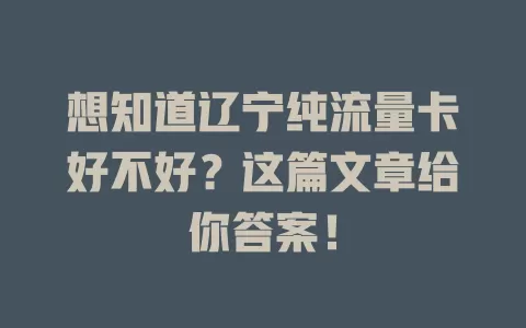 想知道辽宁纯流量卡好不好？这篇文章给你答案！
