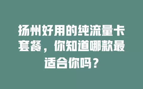 扬州好用的纯流量卡套餐，你知道哪款最适合你吗？