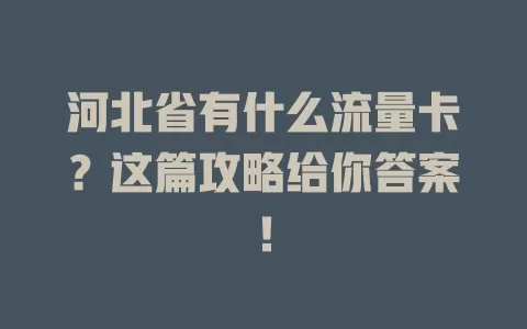 河北省有什么流量卡？这篇攻略给你答案！