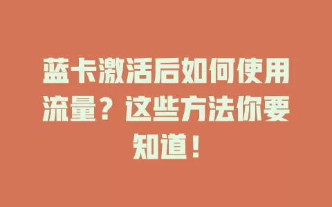 蓝卡激活后如何使用流量？这些方法你要知道！