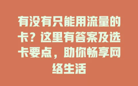 有没有只能用流量的卡？这里有答案及选卡要点，助你畅享网络生活
