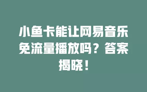 小鱼卡能让网易音乐免流量播放吗？答案揭晓！