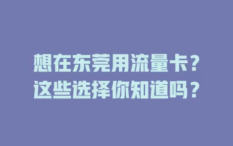 想在东莞用流量卡？这些选择你知道吗？