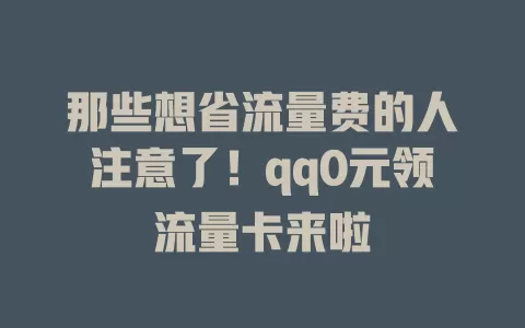 那些想省流量费的人注意了！qq0元领流量卡来啦
