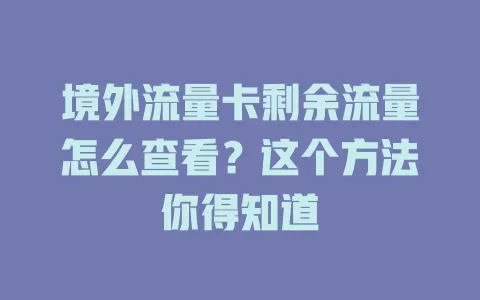 境外流量卡剩余流量怎么查看？这个方法你得知道