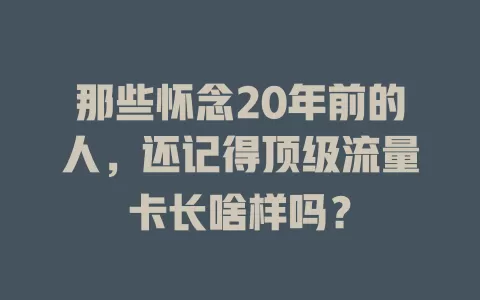 那些怀念20年前的人，还记得顶级流量卡长啥样吗？