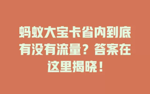 蚂蚁大宝卡省内到底有没有流量？答案在这里揭晓！