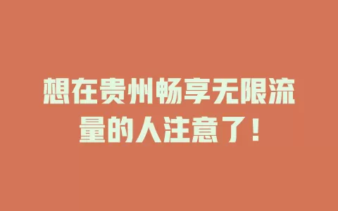 想在贵州畅享无限流量的人注意了！