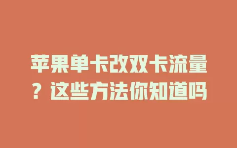 苹果单卡改双卡流量？这些方法你知道吗