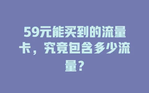 59元能买到的流量卡，究竟包含多少流量？