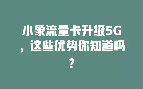 小象流量卡升级5G，这些优势你知道吗？