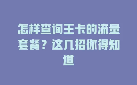 怎样查询王卡的流量套餐？这几招你得知道