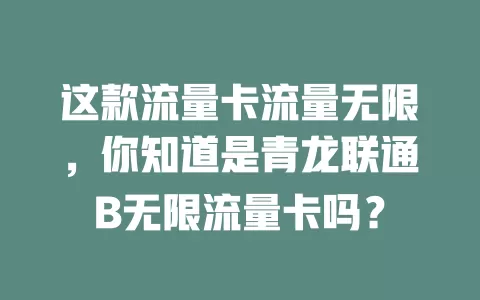 这款流量卡流量无限，你知道是青龙联通B无限流量卡吗？
