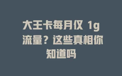 大王卡每月仅 1g 流量？这些真相你知道吗